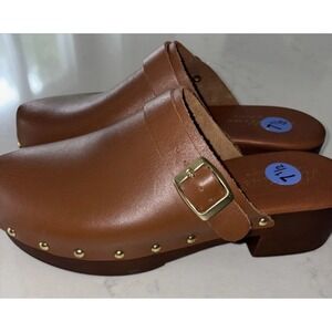 Avellini‎ Studded Clogs 7.5 39 Mule Womens Brown Leather Italy Shoes  Comfort